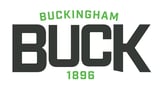 Buckingham Buck logo with green text at top and bottom showing 1896, dark gray lettering