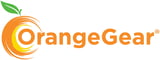 OrangeGear logo with orange circular swirl design and green leaf, registered trademark